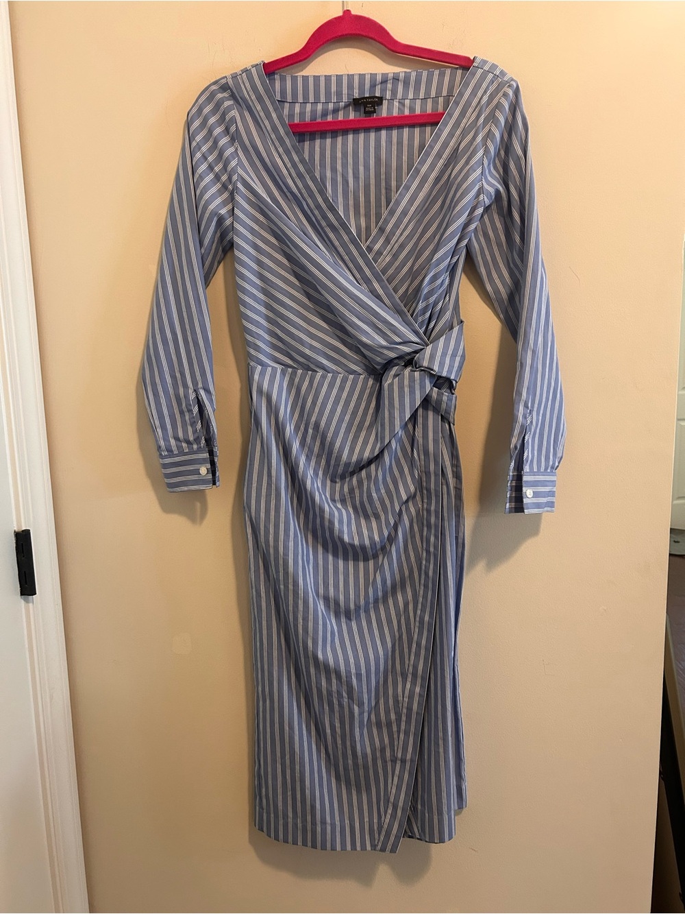 Ann Taylor Blue and White Striped Wrap Midi Dress